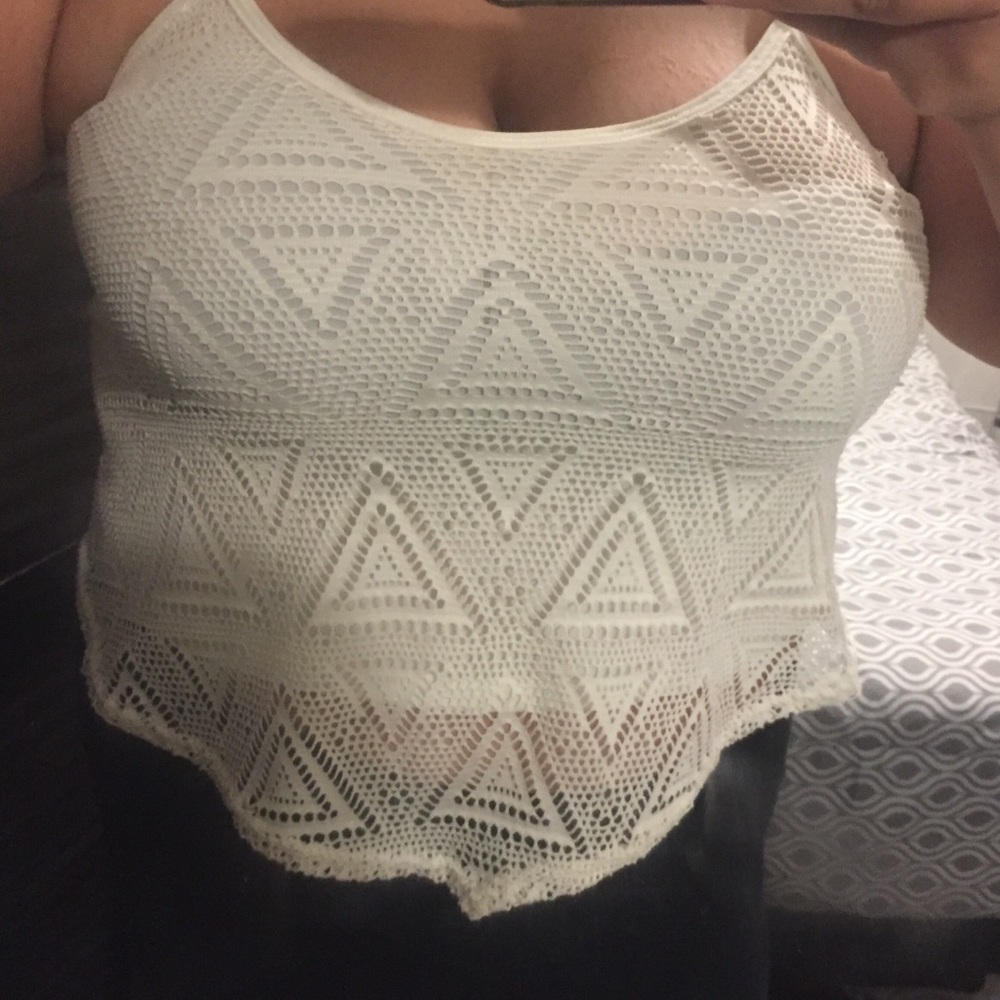 White crop top with mesh cut out and tank top slip
